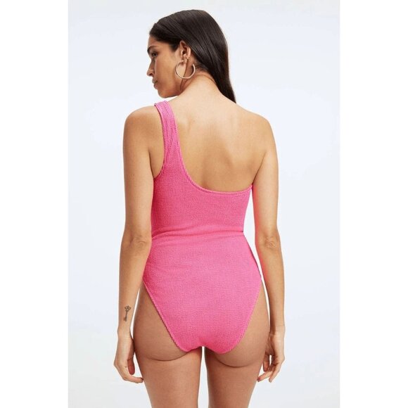 NWOT GOOD AMERICAN Always Fits Bright Pink Crinkle One Piece Swimsuit, Size 3/4 - Picture 4 of 16